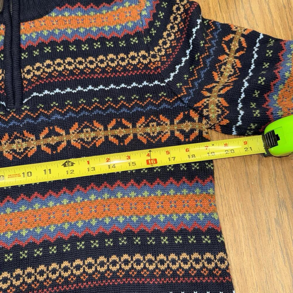 Vintage LL Bean Sweater 1/4 Zip Geometric Nordic Blue Size Small - Picture 6 of 6
